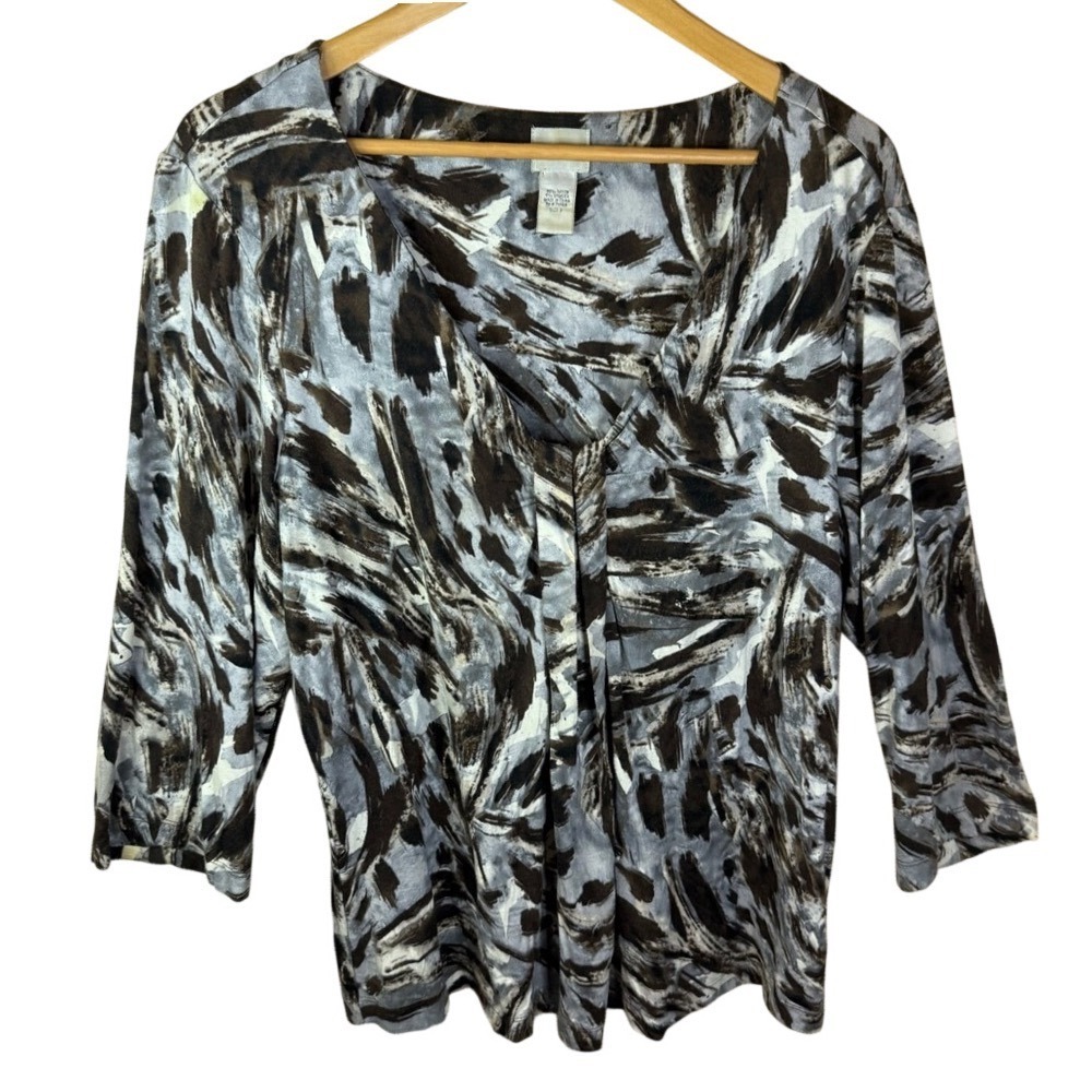 Chicos Size 3 or US 16 Blue Black Swirl Blouse Stretchy Comfy Office Career Wear